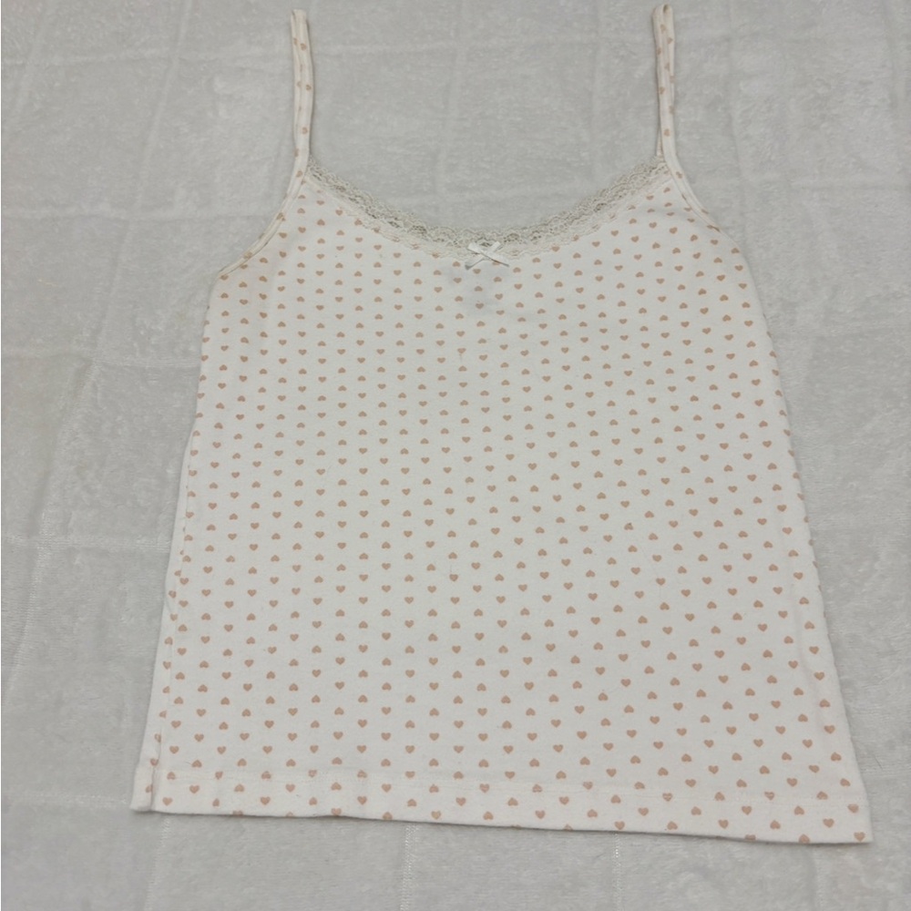 John Galt White and Pink Heart Cami Top